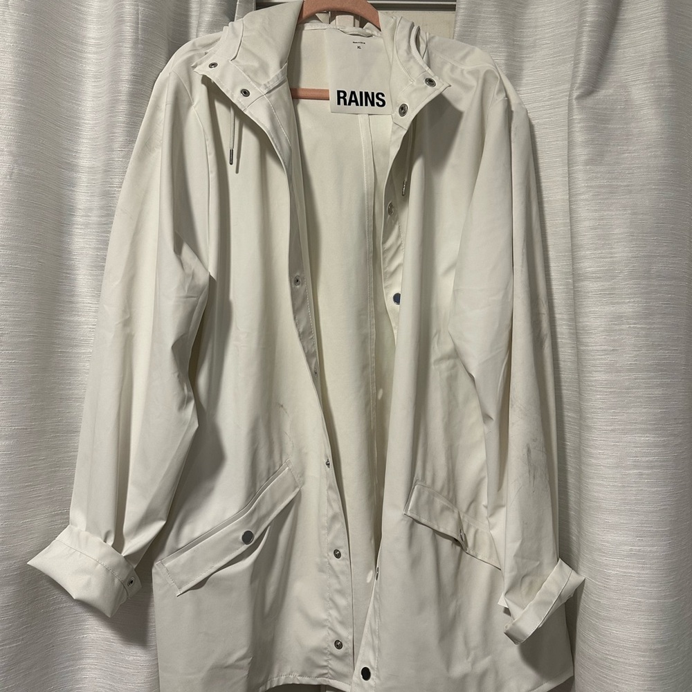 Rains White Coat with hood Accent - Picture 2 of 13